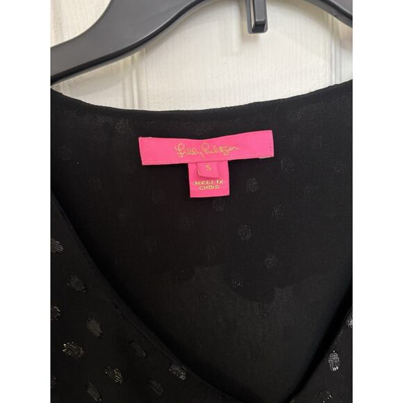 Lilly Pulitzer Sheer Silk Metallic Black Top Size Small Whimsigoth Dark Fairy - Picture 4 of 6
